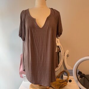 Grace & Lace Brown Pleated V-Neck Tunic